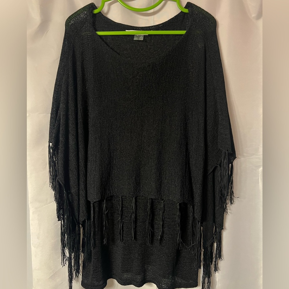 Black Fringe Bianca Nygard vintage Sweater. Size XL. EUC